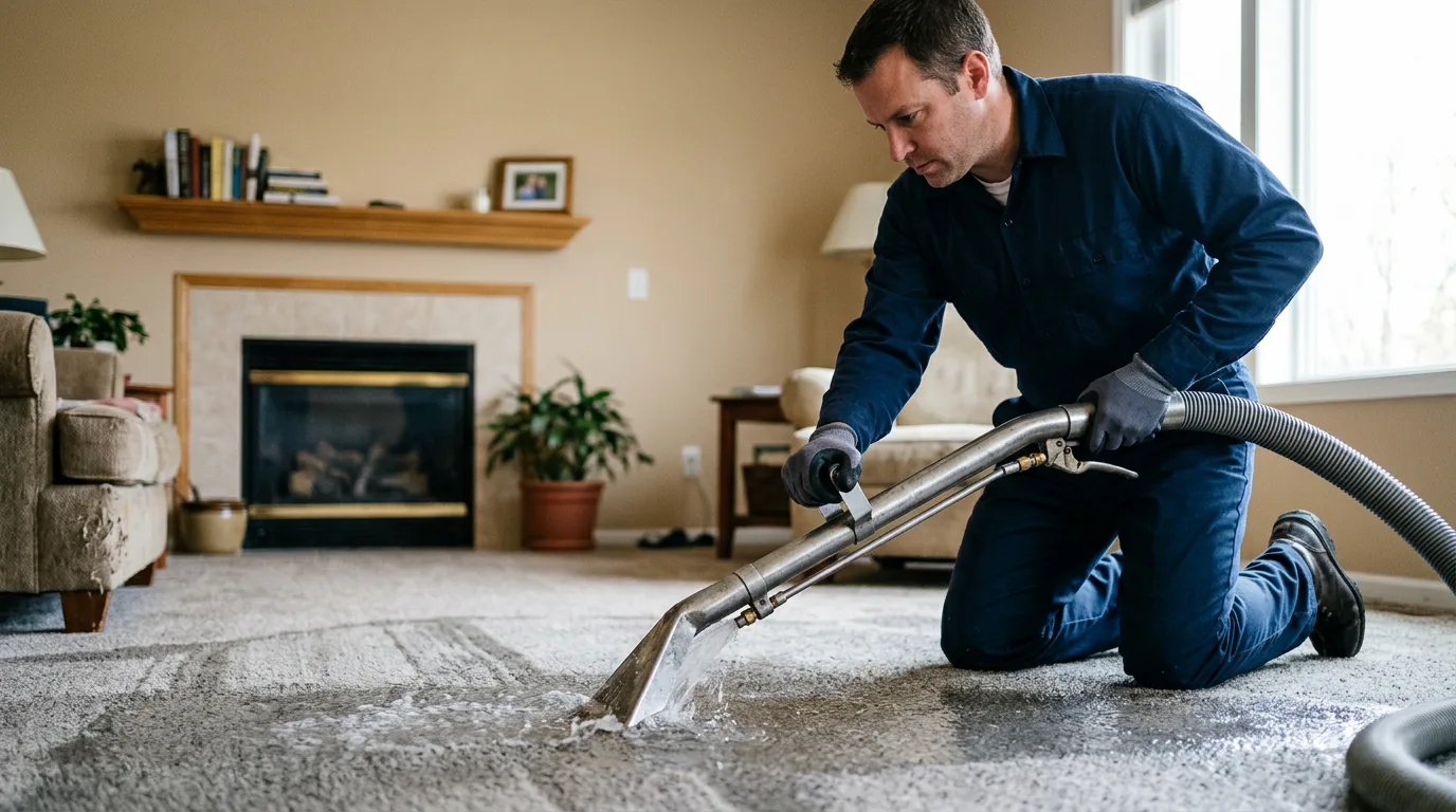 Water damage restoration technician working near Streetsboro, OH